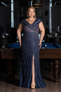 Long Navy Blue Beaded Plus Size Engagement Dress ABU5444