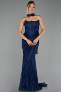 Long Navy Blue Dantelle Evening Dress ABU6487