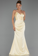 Long Yellow Satin Prom Gown ABU6499