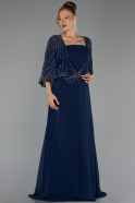 Long Navy Blue Chiffon Formal Plus Size Dress ABU6529