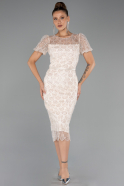Midi Beige Beaded Party Dress ABK2412