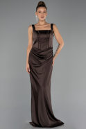 Long Brown Satin Prom Gown ABU6542