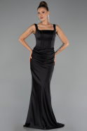 Long Black Satin Prom Gown ABU6542