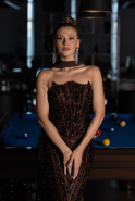 Long Brown Scaly Evening Dress ABU6534