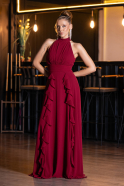 Long Burgundy Chiffon Prom Gown ABU6506