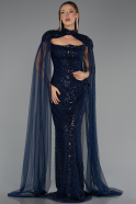 Long Navy Blue Beaded Evening Dress ABU6544