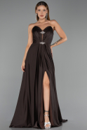 Long Brown Satin Evening Dress ABU6553