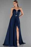 Long Navy Blue Satin Evening Dress ABU6553