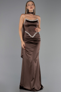Long Brown Satin Evening Dress ABU6554