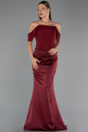 Long Burgundy Satin Mermaid Evening Gown ABU6525