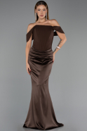 Long Brown Satin Mermaid Evening Gown ABU6525