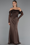 Long Brown Satin Evening Dress ABU6555