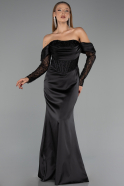 Long Black Satin Evening Dress ABU6555
