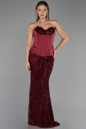 Long Burgundy Scaly Evening Dress ABU6556