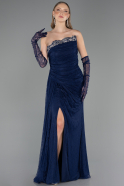 Long Navy Blue Dantelle Evening Dress ABU6562
