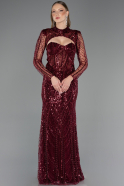 Long Burgundy Beaded Evening Dress ABU6564
