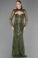 Long Olive Drab Beaded Evening Dress ABU6564