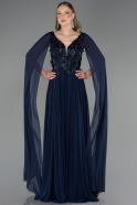 Long Navy Blue Chiffon Evening Dress ABU6566