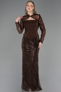 Long Dark Brown Beaded Evening Dress ABU6567