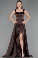 Long Brown Satin Prom Gown ABU6572