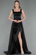 Long Black Satin Prom Gown ABU6572