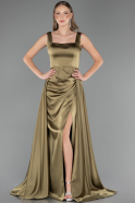 Long Oil Green Satin Prom Gown ABU6572