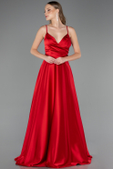 Long Red Satin Prom Gown ABU6573