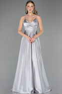 Long Grey Satin Prom Gown ABU6573
