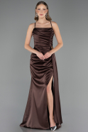 Long Brown Satin Prom Gown ABU6584