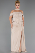 Long Beige Chiffon Plus Size Evening Dress ABU6274