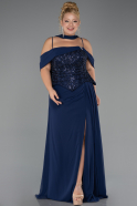 Long Navy Blue Chiffon Plus Size Evening Dress ABU6274