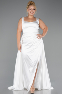 Long White Satin Formal Plus Size Dress ABU6576