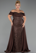 Long Dark Brown Beaded Plus Size Evening Gown ABU6414
