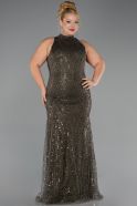 Dark Khaki Long Beaded Plus Size Evening Dress ABU5063