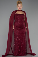 Long Burgundy Beaded Plus Size Evening Dress ABU6545