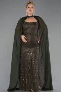 Long Olive Drab Beaded Plus Size Evening Dress ABU6545