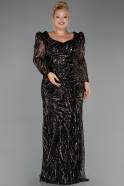 Long Black Beaded Plus Size Evening Dress ABU5388