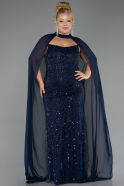 Long Navy Blue Beaded Plus Size Evening Dress ABU6545