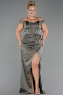 Long Olive Drab Satin Plus Size Evening Gown ABU6577