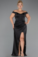 Long Black Satin Plus Size Evening Gown ABU6577