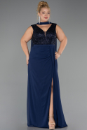 Long Navy Blue Chiffon Plus Size Evening Dress ABU6557