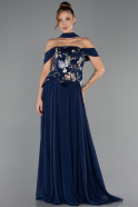 Long Navy Blue Chiffon Evening Dress ABU6588