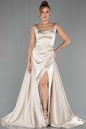 Long Beige Satin Prom Gown ABU6572