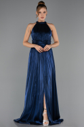 Long Navy Blue Chiffon Prom Gown ABU6594