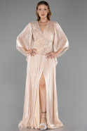 Long Beige Chiffon Plus Size Evening Gown ABU6619