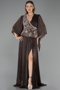 Long Brown Chiffon Plus Size Evening Gown ABU6619