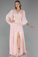 Long Powder Color Chiffon Plus Size Evening Gown ABU6619