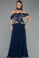 Long Navy Blue Chiffon Evening Dress ABU6612