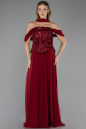 Long Burgundy Chiffon Plus Size Evening Dress ABU6535