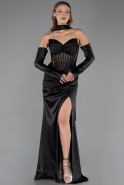 Long Black Satin Evening Dress ABU6616